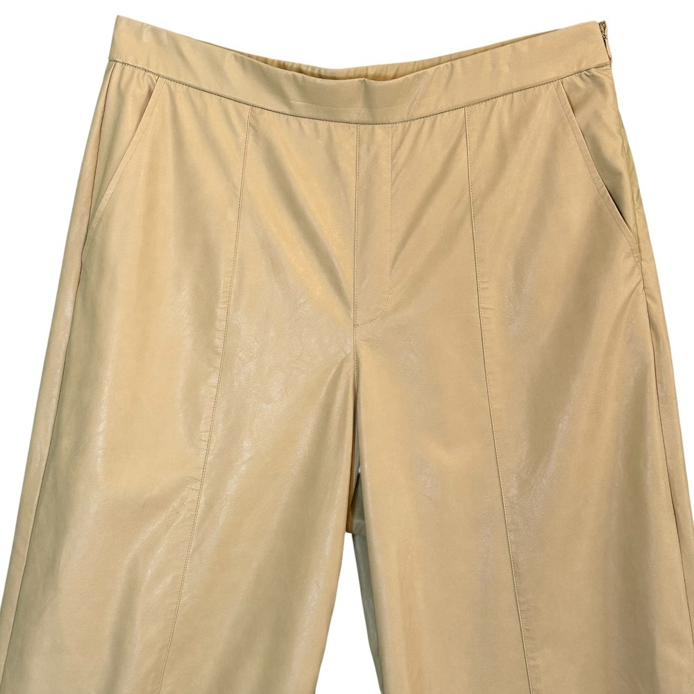 Tyler Boe Peyton Pleather Pants Wide‎ Leg Crop Faux Leather Womens 10 Tan - Picture 4 of 15